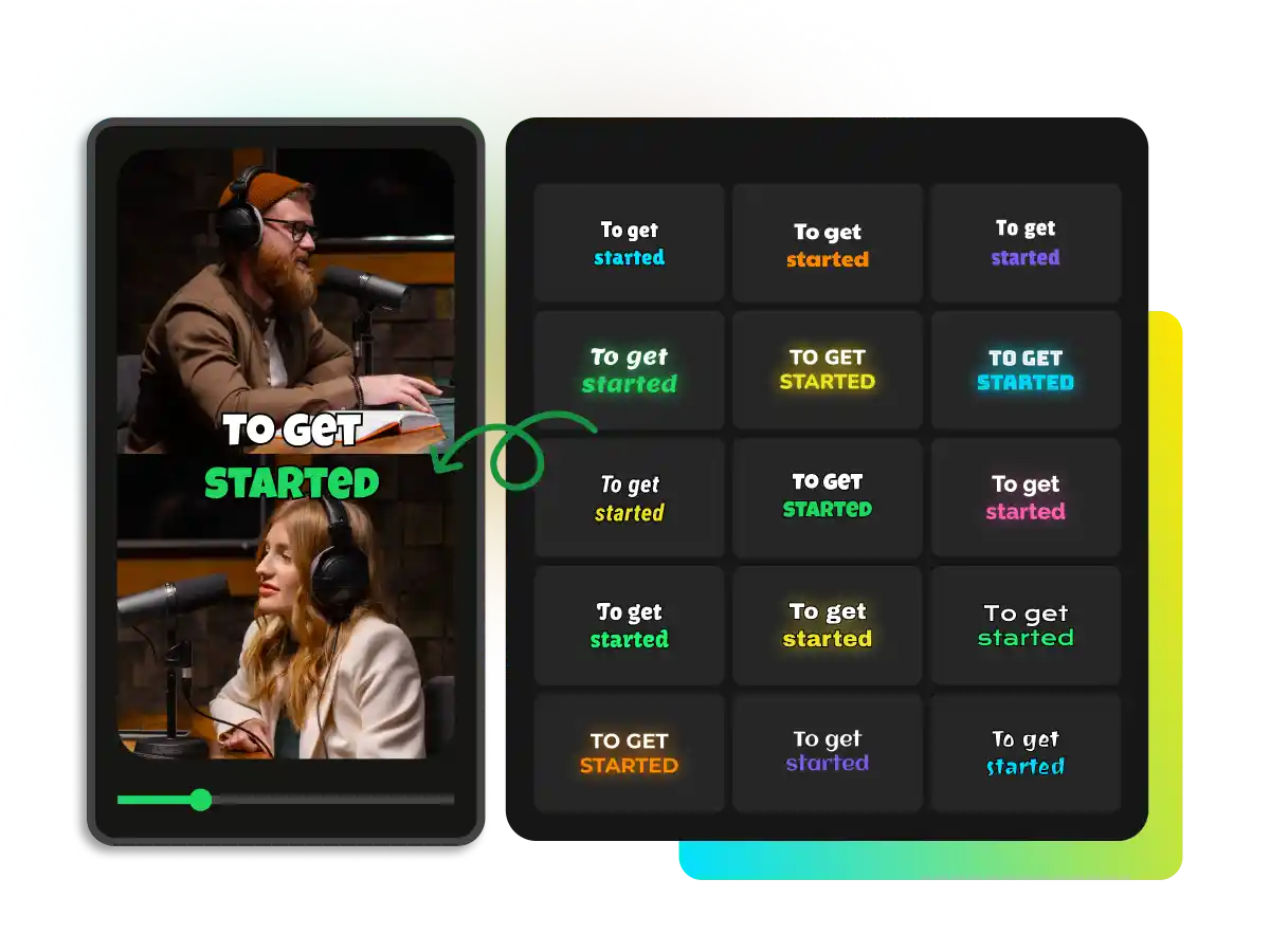 Oberfläche für animierte Untertitel mit mehrsprachigen Untertiteln sowie dynamischen Stilen und Vorlagen.